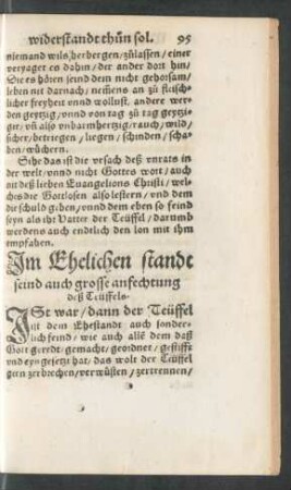 Im Ehelichen standt sein auch grosse anfechtung deß Teüffels.