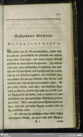 Sechzehnter Abschnitt. Rekapitulation