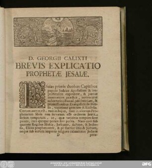 D. Georgii Calixti Brevis Explicatio Prophetae Iesaiae.
