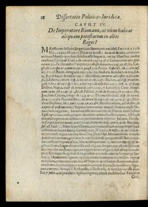 Caput IV. De Imperatore Romano, ac num habeat aliquam potestatem in alios Reges?