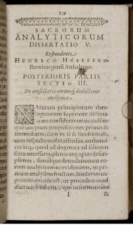 Dissertatio V. Posterioris Partis Sectio III. De consectariis eorumq[ue] deductione analytica.