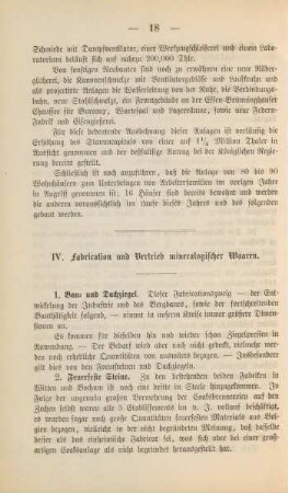 IV. Fabrikation und Vertrieb mineralogischer Waaren.