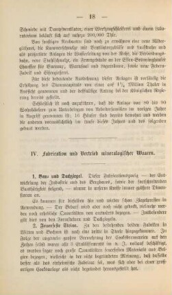 IV. Fabrikation und Vertrieb mineralogischer Waaren.