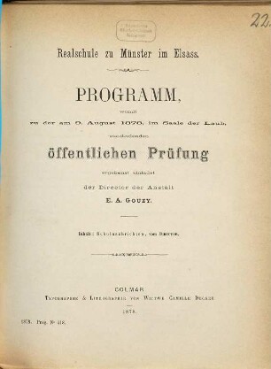Programm : womit zu der ... im Saale der Laub, stattfindenden öffentlichen Prüfung ergebenst einladet. 1877/78