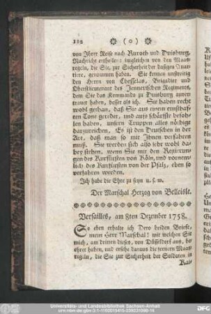 Versailles, am 8ten Dezember 1758.
