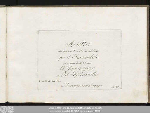 Arietta chi mi mostra chi m'addita per il Clavicembalo ricavata dall'Opera Le Gare generose : Racolta d'Arie No. 2