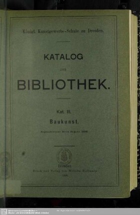 Kat. 3: Baukunst : abgeschlossen Mitte August 1896