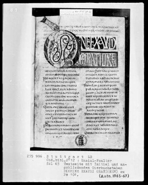 Lateinischer Psalter in Unzialschrift, 3 Bände — Initiale D(omine exaudi), Folio 63recto