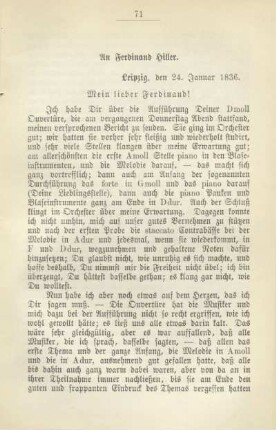 An Ferdinand Hiller. Leipzig, den 24. Januar 1836
