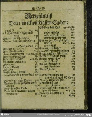 Verzeichnüß Derer merckwürdigsten Sachen