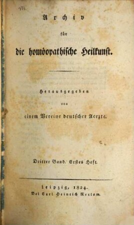 Archiv für die homöopathische Heilkunst, 3. 1824