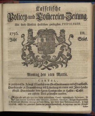 10. Stueck, Montag den 1ten Martii 1756