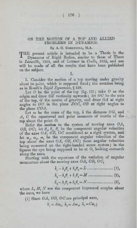 On the motion of a top and allied problems in dynamics.