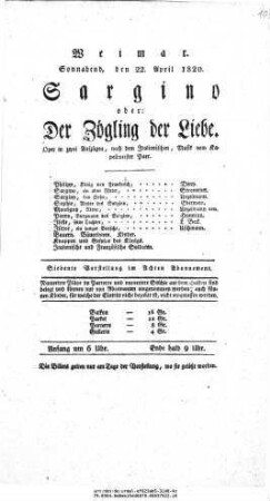 Sargino oder: Der Zögling der Liebe