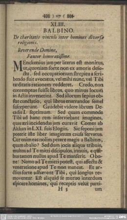 XLIII. BALBINO. De charitatis vinculo inter homines diversae religionis