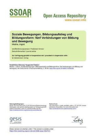 Soziale Bewegungen, Bildungsaufstieg und Bildungsreform: fünf Verbindungen von Bildung und Bewegung