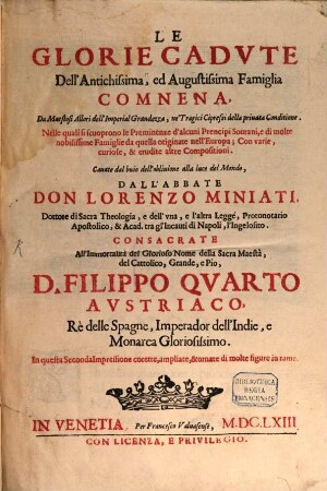 Le glorie cadute dell'antichissima ... famiglia Comnena