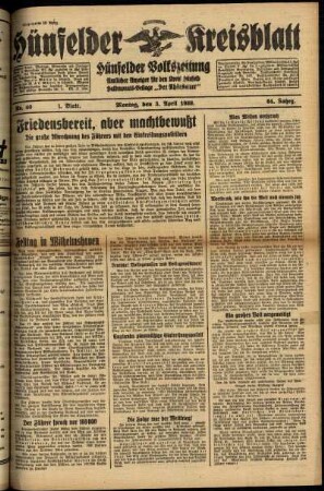 Erste Ausgabe vom Montag, den 03. April 1939.