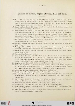 Arbeiten in Bronze, Kupfer, Messing, Zinn und Eisen (Nr. 269-448)