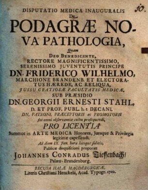 Disputatio Medica Inauguralis De Podagræ Nova Pathologia
