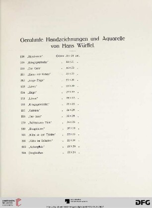 Gerahmte Handzeichnungen und Aquarelle von Hans Würffel (Nr. 208-224)