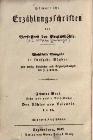 Der Köhler aus Valencia : eine Erzählung für die reifere Jugend, 1