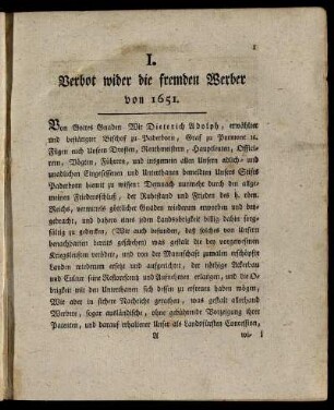 I. Verbot wider die fremden Werber von 1651.