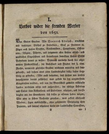 I. Verbot wider die fremden Werber von 1651.