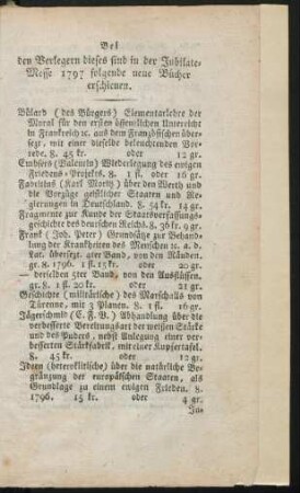 Bei den Verlegern dieses sind in der Jubilate-Messe 1797 folgende neue Bücher erschienen.