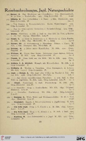 Reisebeschreibungen, Jagd, Naturgeschichte (Nr. 342 - 387)