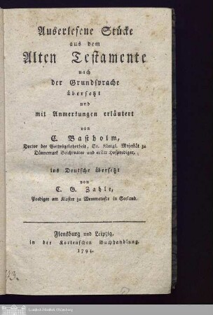 Auserlesene Stücke aus dem Alten Testamente