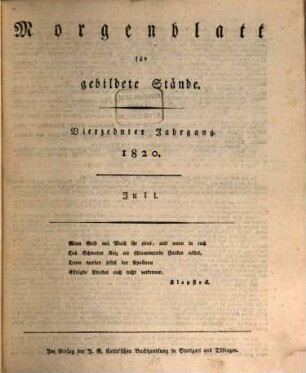 Morgenblatt für gebildete Stände. 14,2. 1820