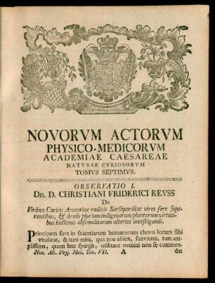 Novorum Actorum Physico-Medicorum Academiae Caesareae Naturae Curiosorum Tomus Septimus.