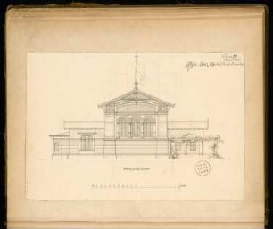 Turnhalle Monatskonkurrenz April 1876: Aufriss Seitenansicht; Maßstabsleiste