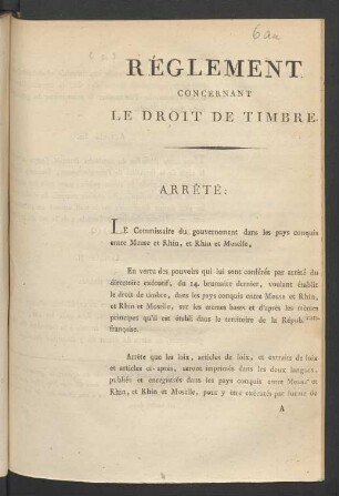 Réglement Concernant Le Droit De Timbre