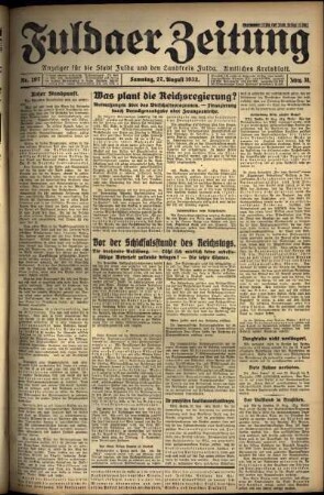 Ausgabe vom Samstag, den 27. August 1932.