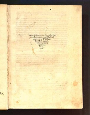 Opera Agricolationum Columellae, Varronis, Catonisq[ue], nec non Palladii