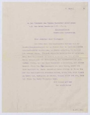 Schreiben an den Vorstand des Bundes Deutscher Architekten, Dülfer (Brief)