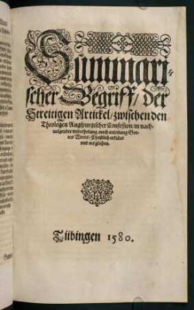Titelblatt: "Summarischer Begriff der streitigen Artickel [...]"