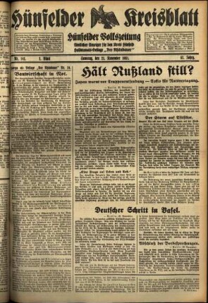 Erste Ausgabe vom Samstag, den 21. November 1931.