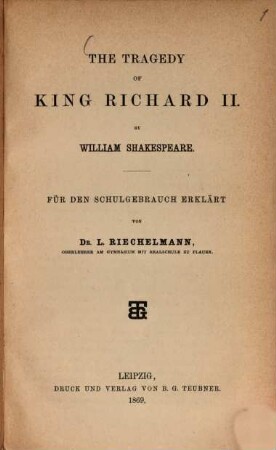 The Tragedy of King Richard II by William Shakespeare
