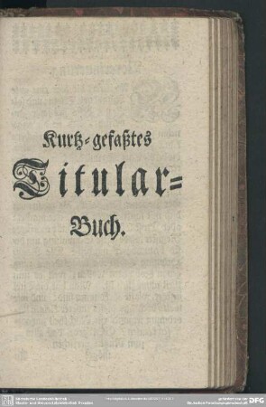 Kurtz-gefaßtes Titular-Buch