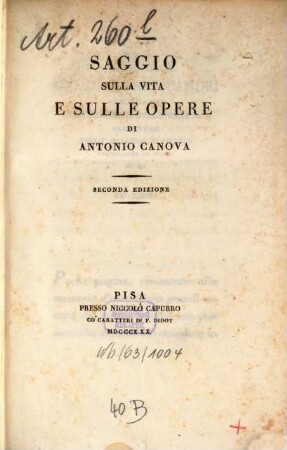 Saggio sulla vita e sulle opere di Antonio Canova
