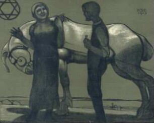 Zwei Personen mit Pferd
