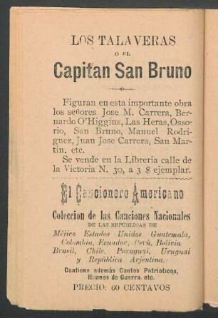 [Publicidad] El cancionero americano : Colección de las canciones nacionales