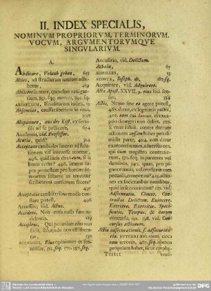 II. Index Specialis, Nominum Propriorum, Terminorum, Vocum, Argumentorumque Singularium