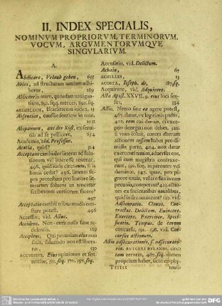 II. Index Specialis, Nominum Propriorum, Terminorum, Vocum, Argumentorumque Singularium