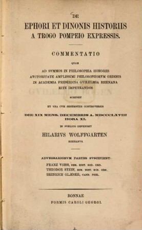 De Ephori et Dinonis historiis a Trogo Pompeio expressis : commentatio