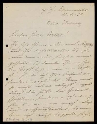 Brief von Adele Rosenzweig an Eduard Strauss