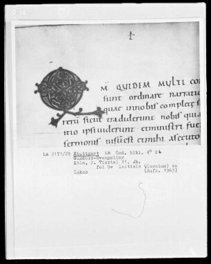 Gundold-Evangeliar — Band 2 — Initiale Q(uoniam quidem), Folio 9verso